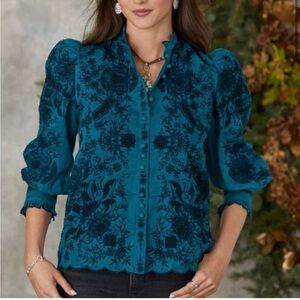 Sundance Catalog Rosetti Lace Top Teal